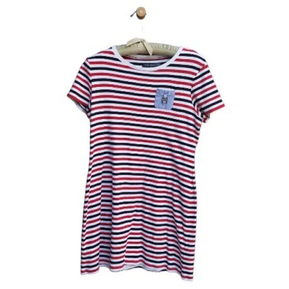 Tommy Hilfiger Short Sleeve Striped Cotton Knit Dress - Size Large - Picture 1 of 5